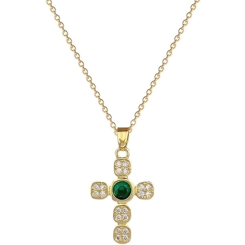 Titanium Steel Copper Exaggerated Plating Inlay Cross Artificial Gemstones Pendant Necklace