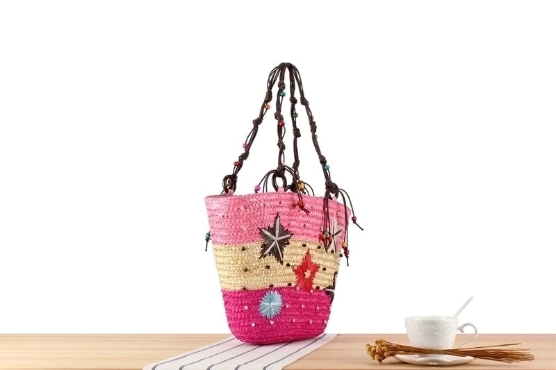 Women's Large Straw Star Cute Vegetable Basket Type Zipper Underarm Bag