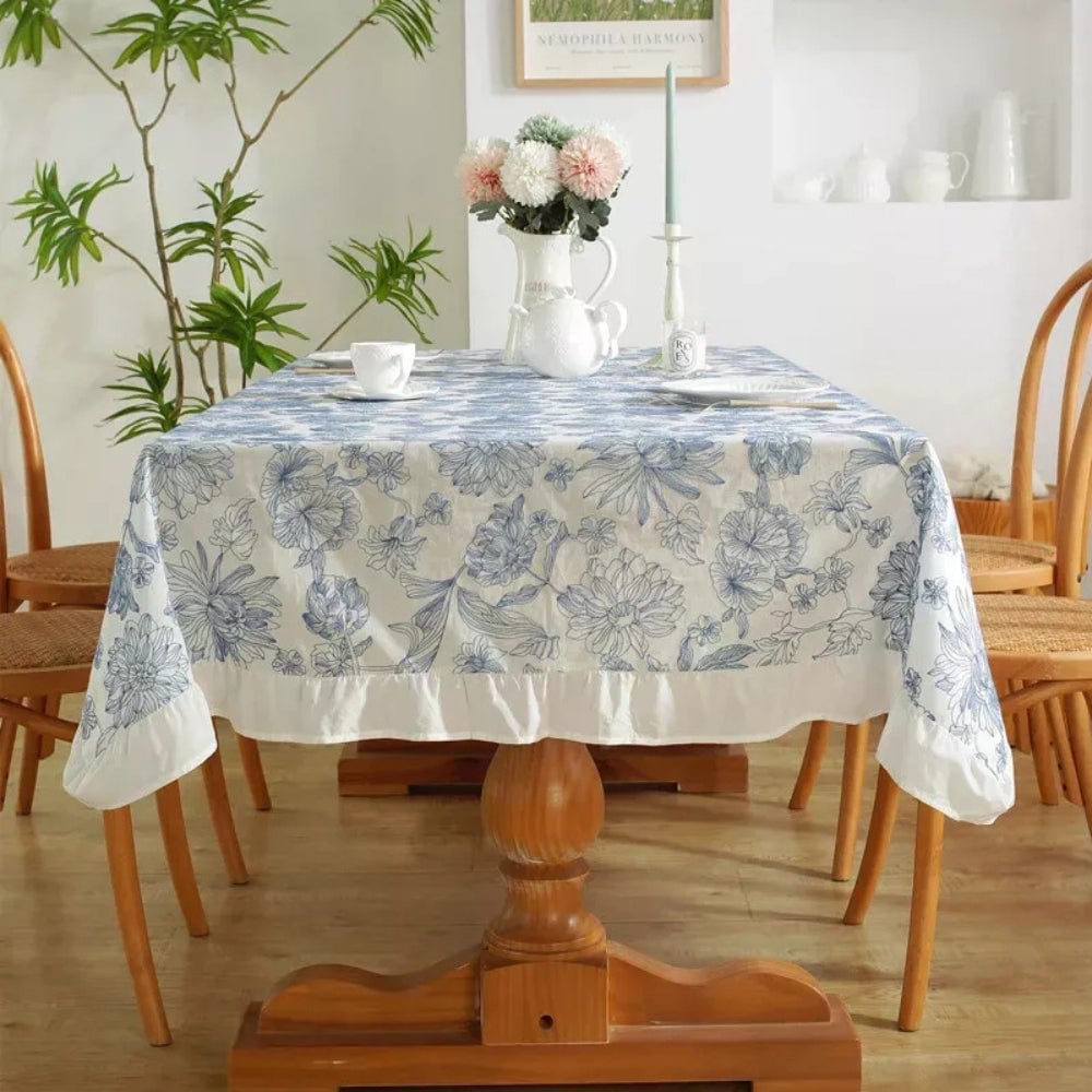 Blue Floral Lace Tablecloth