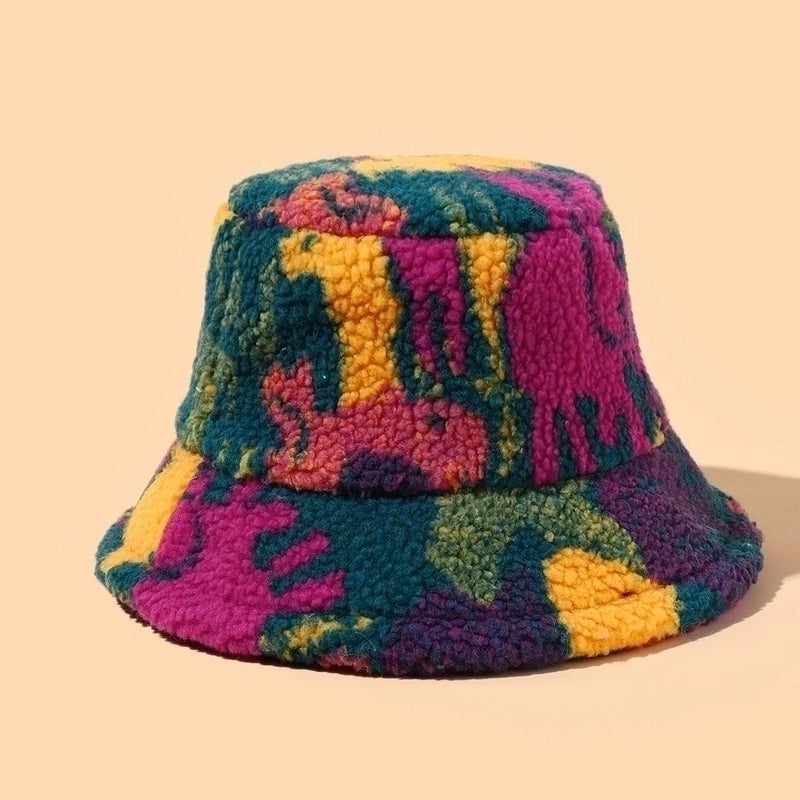 Unisex Basic Retro Color Block Wide Eaves Bucket Hat