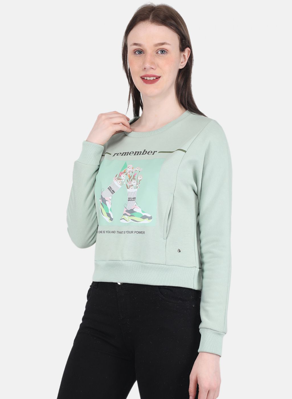 Women Green Printed Sweatshirt