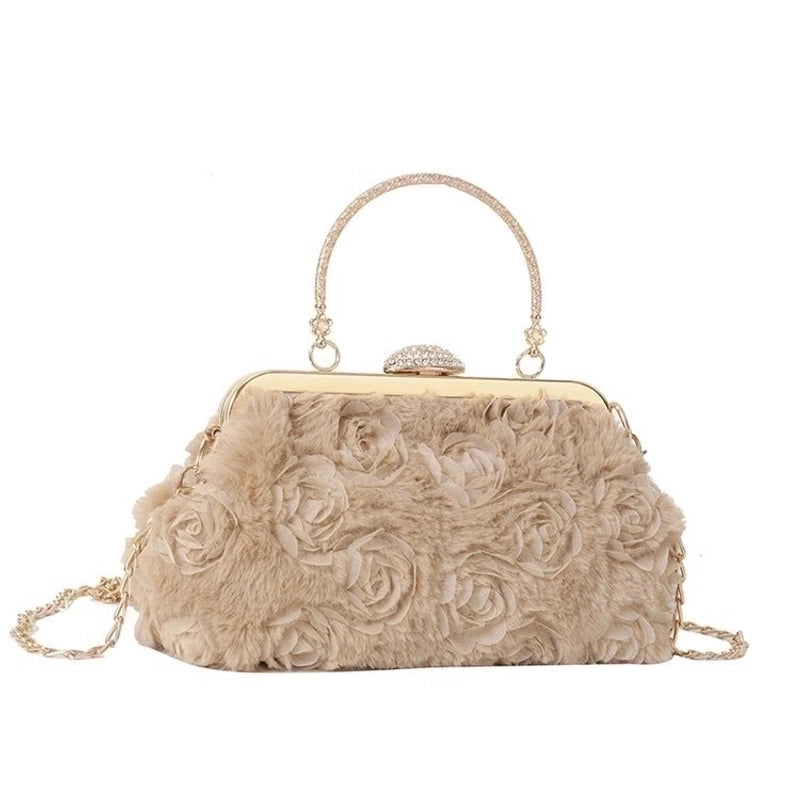 Women's Small Plush Solid Color Streetwear Shell Lock Clasp Shoulder Bag Crossbody Bag Chain Bag