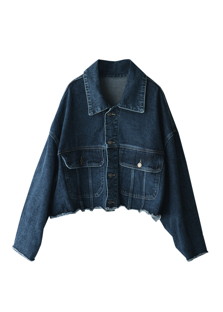 Boutique Blue Peter Pan Collar Button Cotton Denim Coat Spring
