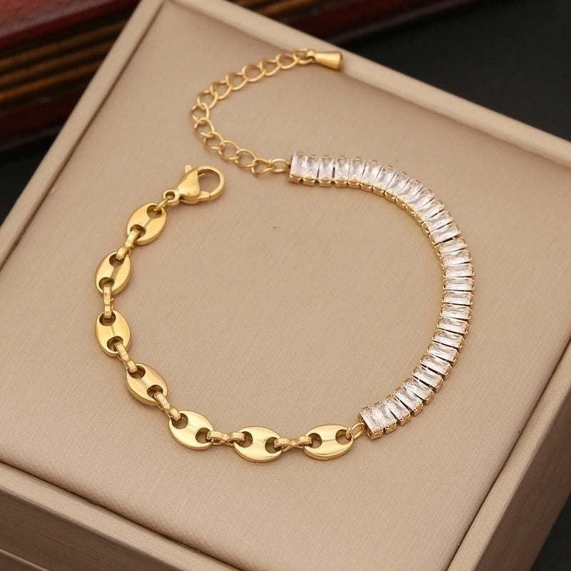 Fashion Color Block Stainless Steel Plating Inlay Zircon Bracelets Earrings Necklace