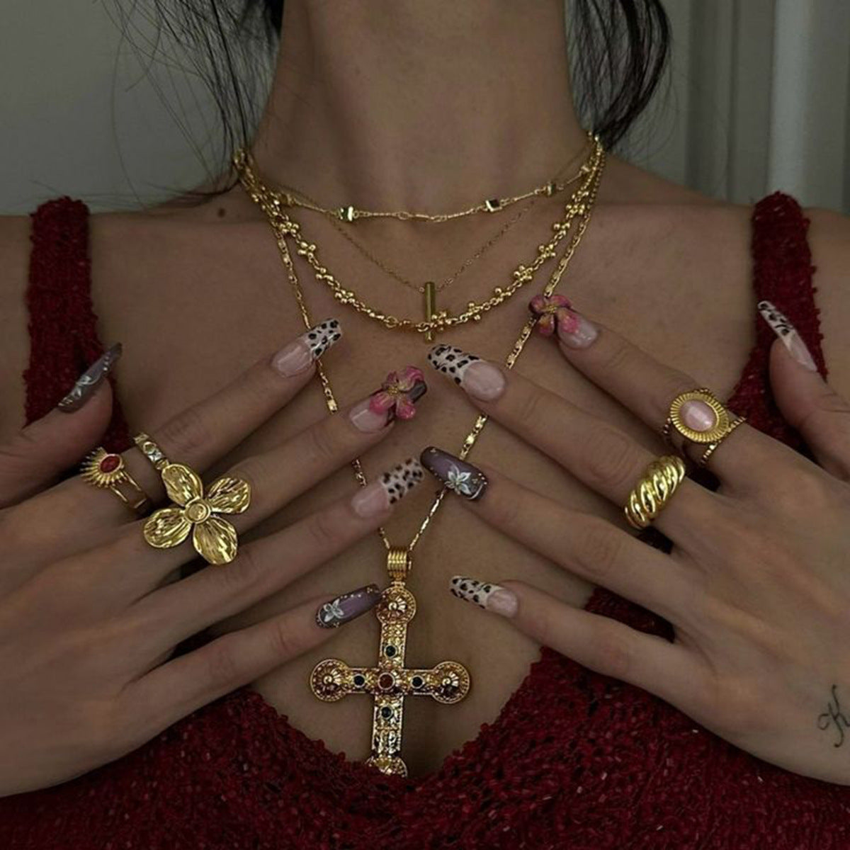 Stainless Steel Diamond Cross Necklace Niche Fashion Sweater Chain Titanium Steel Necklace
