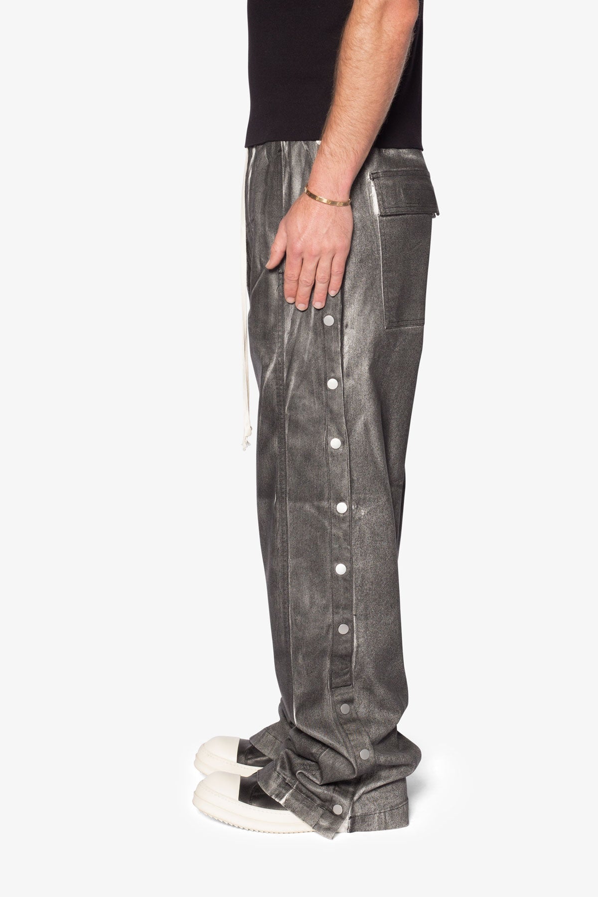 Snap Panel Coated Pants - Washed Black