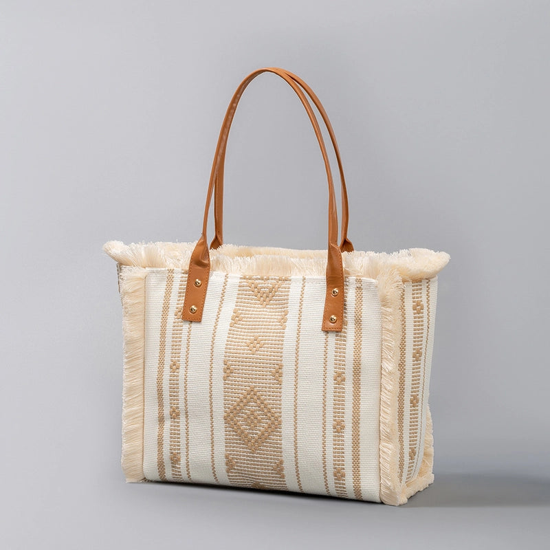 Women's Large Canvas Geometric Classic Style Square Zipper Tote Bag