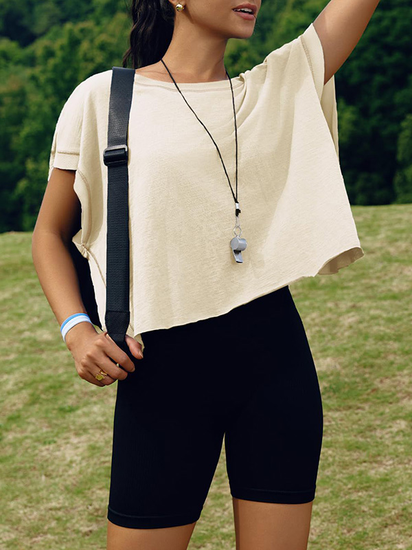 Loose Raglan Sleeve Hollow Split-Joint Round-Neck T-Shirts