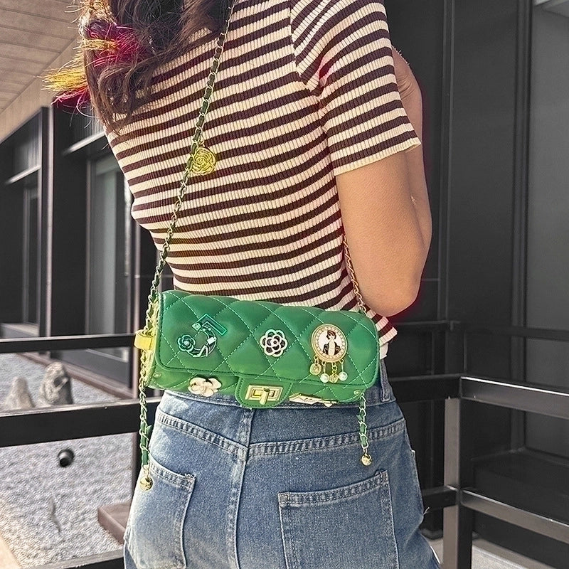 Women's Medium All Seasons Pu Leather Flower Streetwear Square Lock Clasp Shoulder Bag