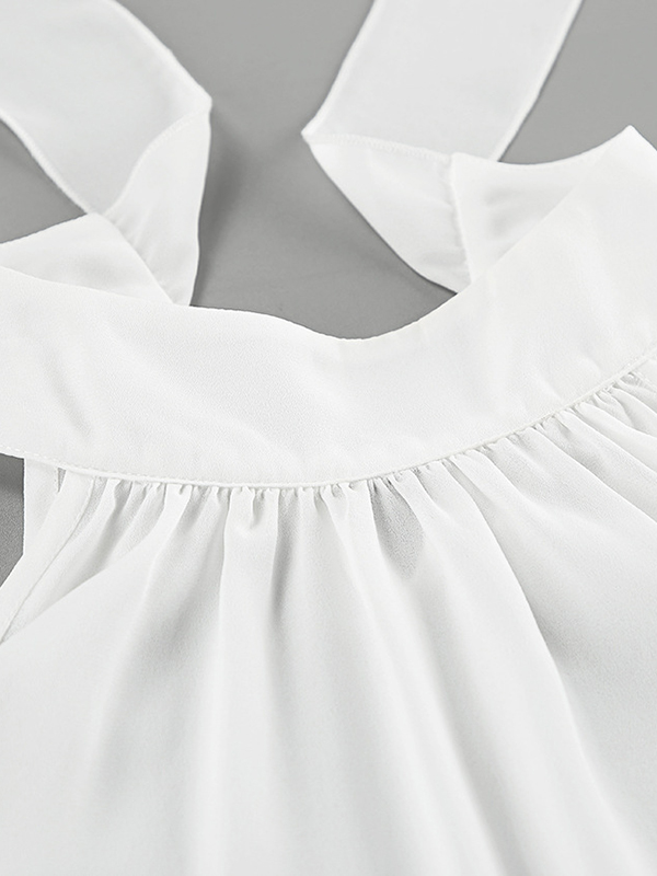 Loose Sleeveless Solid Color Tied Waist Halter-Neck Vest Top