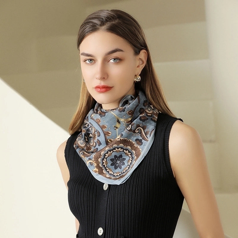 Women's Fashion Leopard Satin Printing Silk Scarves