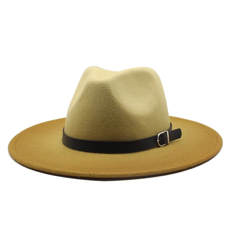 British Style Big Brimmed Hat Autumn And Winter Men's And Women's New Spray Paint Gradient Wool Jazz Hat Felt Hat