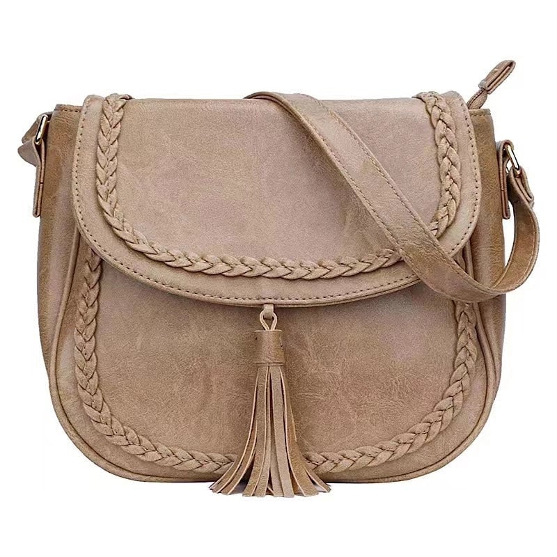 Women's Pu Leather Solid Color Classic Style Shell Zipper Shoulder Bag Saddle Bag