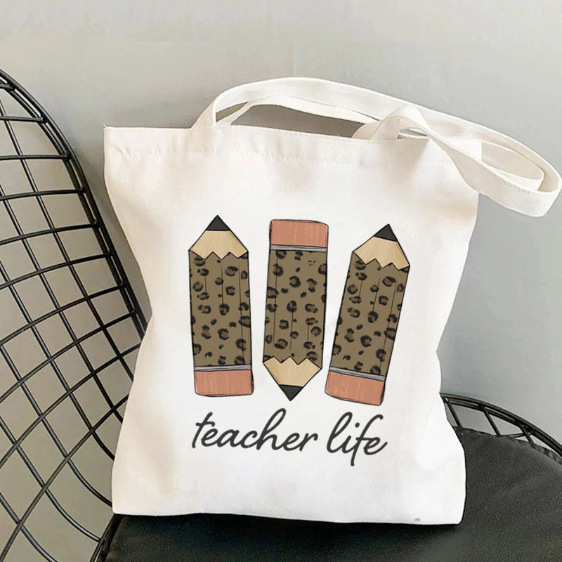 Hot Selling Kawaii Heart-shaped Printed Tote Bag For Teachers And Students One-shoulder Large Capacity White Cotton Bag
