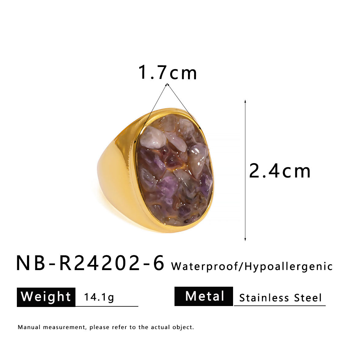 Natural Stone Gravel Stainless Steel Ring Exquisite Simple Titanium Steel Ring For Women