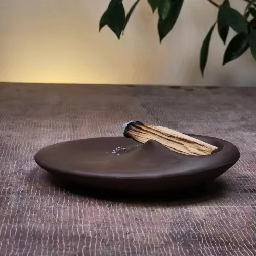 Glossy Oval Brown Ceramic Palo Santo Holder Single Sage Burner For Home Decoration