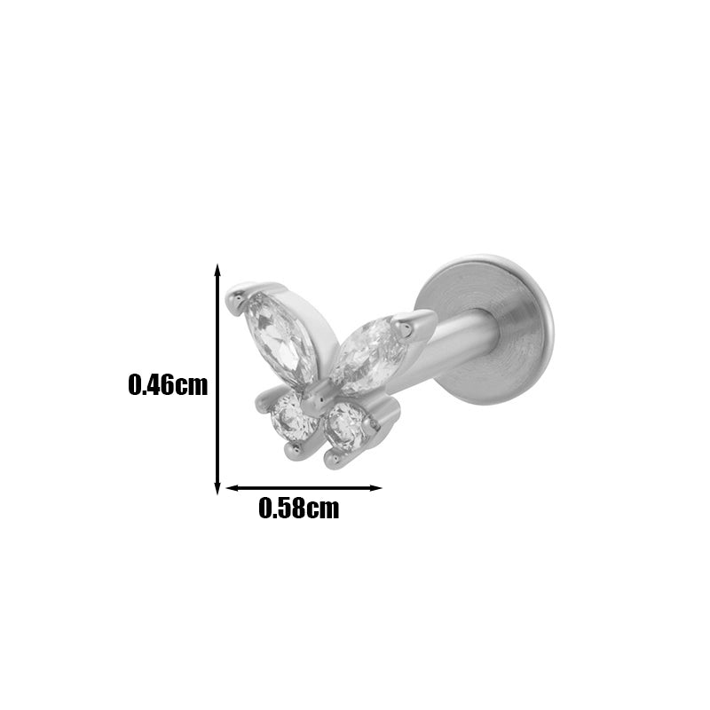 1 Piece Lip Rings Cool Style Pentagram Flower Butterfly 316L Stainless Steel  Copper Plating Inlay Zircon