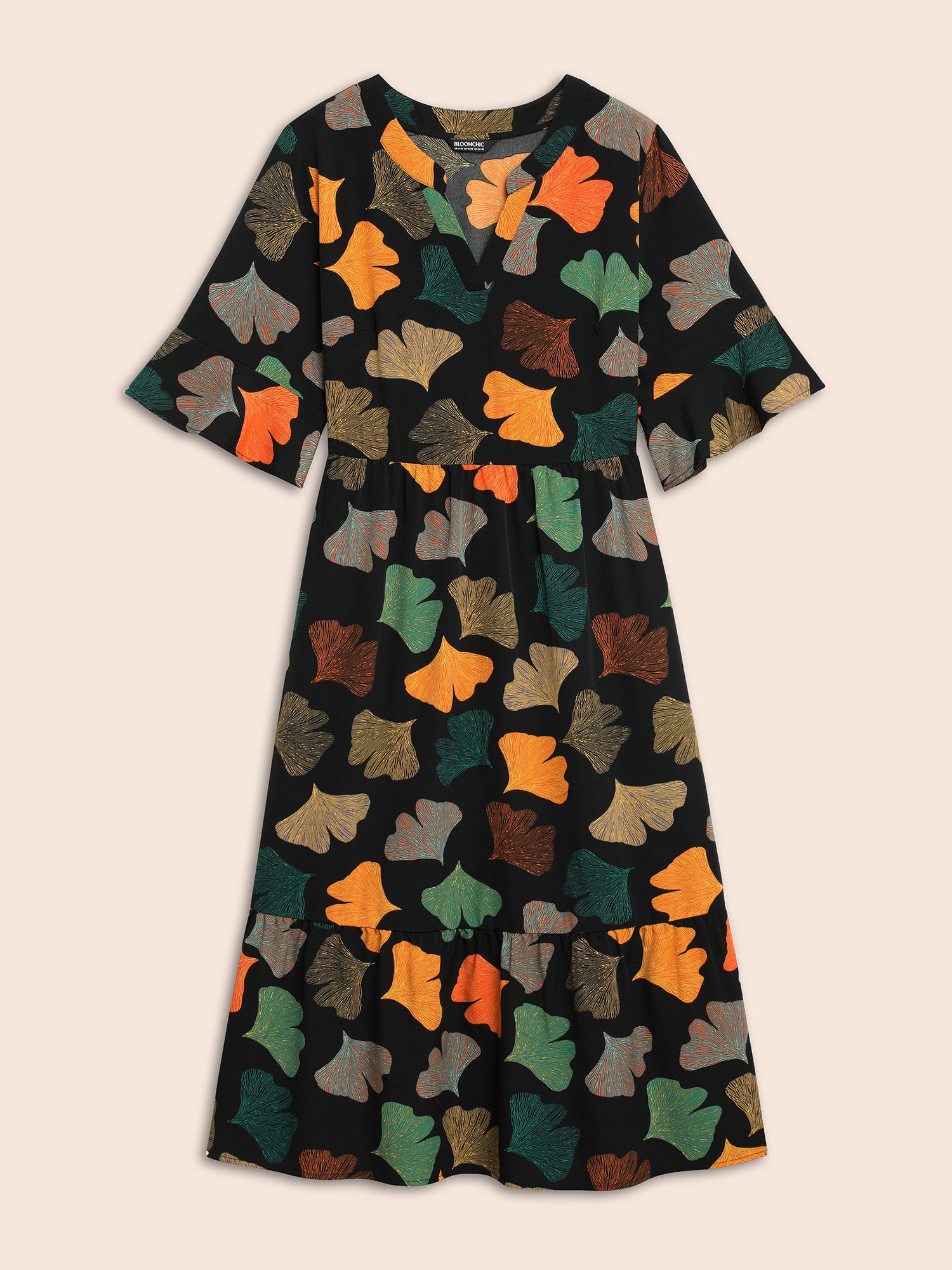 Floral Print Notched Ruffle Sleeve Dress