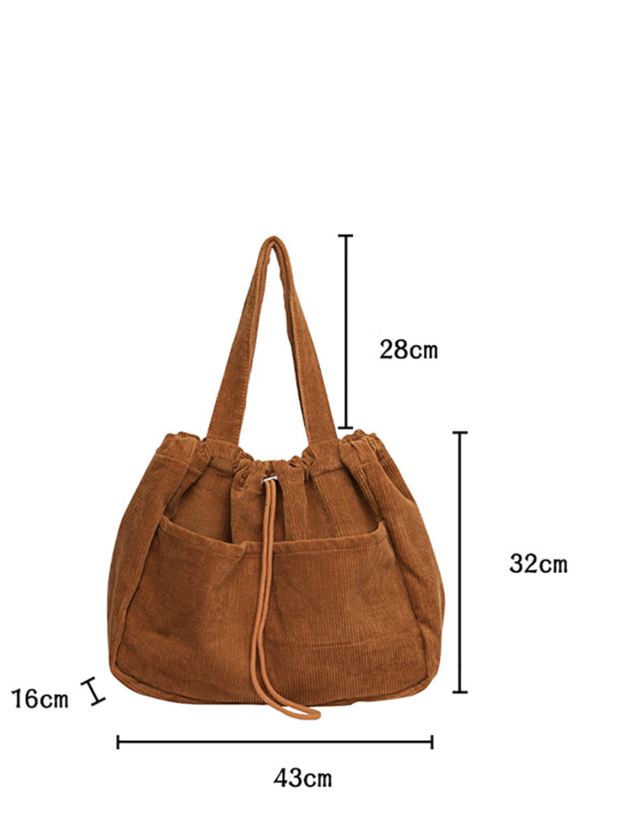 Vintage Solid Corduroy Large Capacity Shoulder Bag