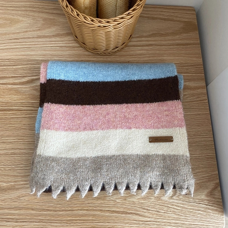 Women's Casual Minimalist Stripe Polyester Sheep Wool Scarf