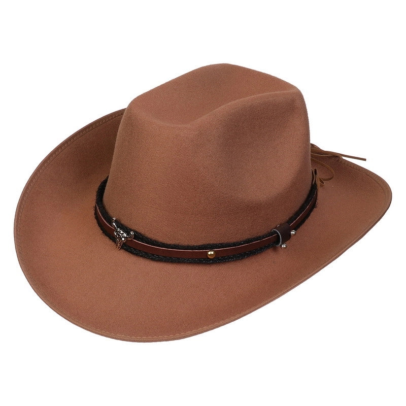 New Woolen Hat Western Denim Top Hat Men And Women Couple Hat Big Brim Curling Felt Hat