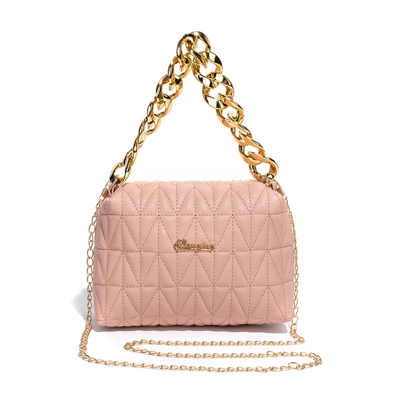 Fashion Solid Color Chain Square Zipper Rhombus Chain Bag