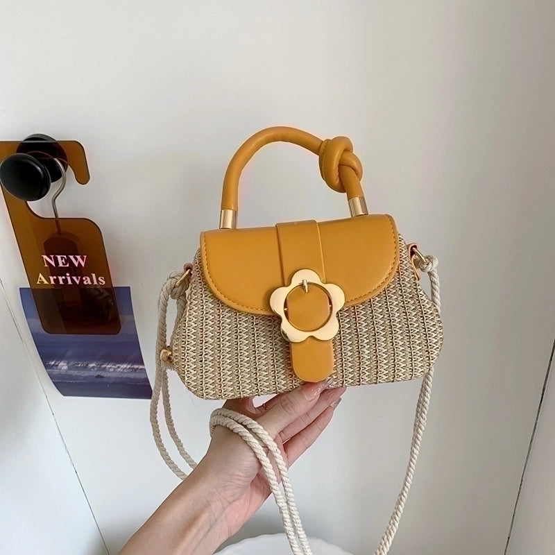 Women's Medium Straw Color Block Streetwear Square Flip Cover Shoulder Bag Crossbody Bag Straw Bag