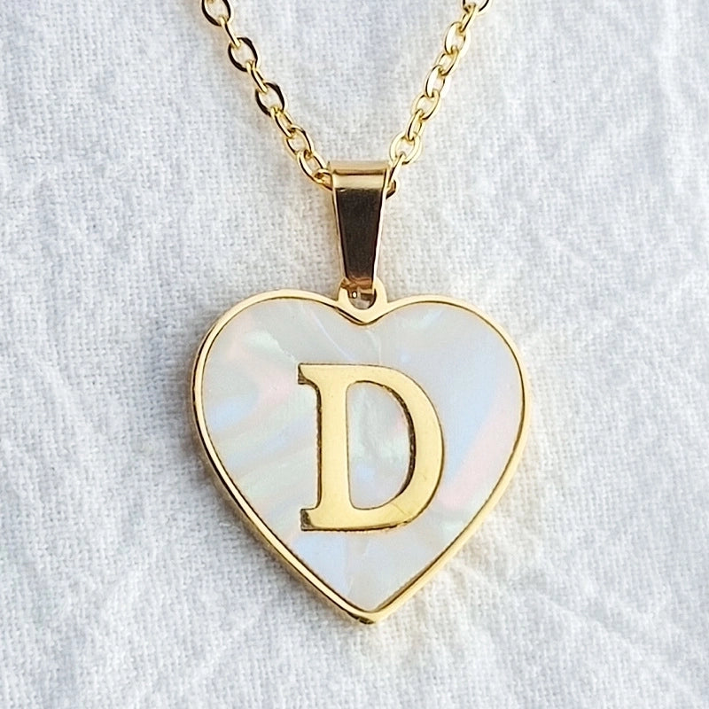 Cute Sweet Letter Titanium Steel Plating Inlay Shell Pendant Necklace