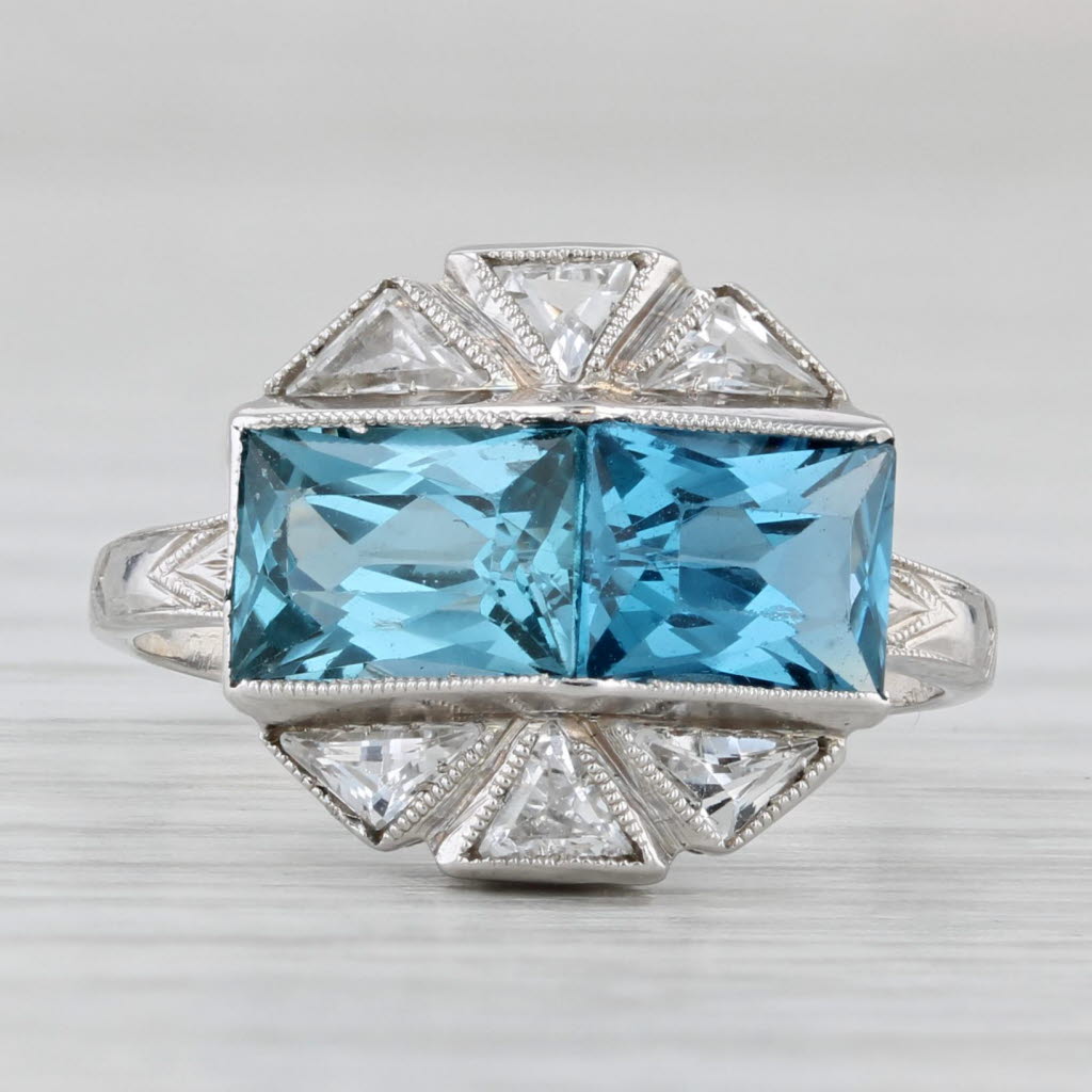 Vintage 3.10ctw Lab Created Blue Spinel white Sapphire Ring 14k Gold Size 5.5