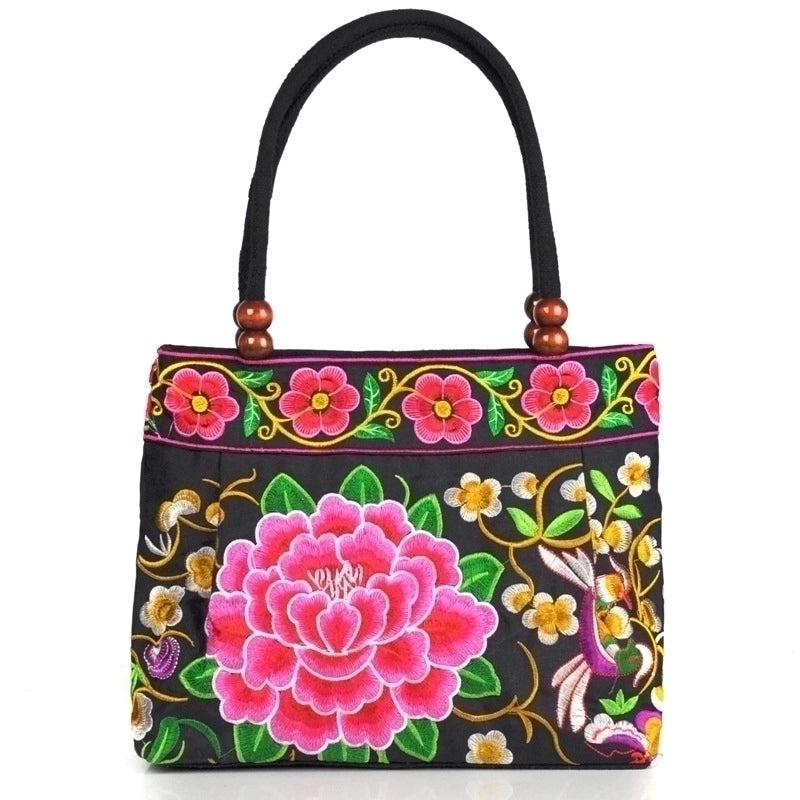Women's Small Cotton Flower Classic Style Square Zipper Shoulder Bag