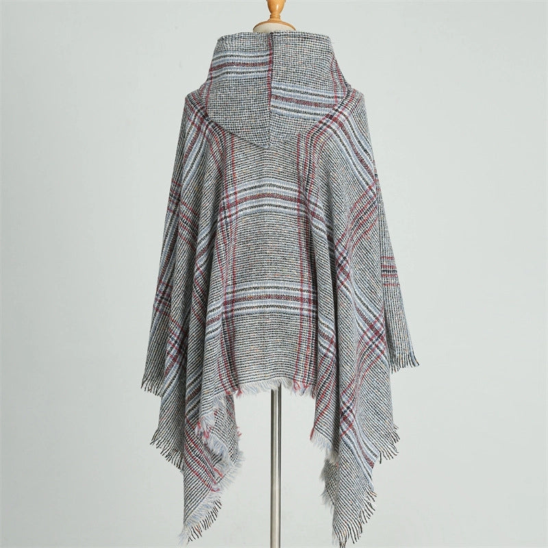 Hooded Cape Plaid Scarf Cashmere Winter Outerwear Warm Shawl New Poncho Best Seller In Europe And America Cloak