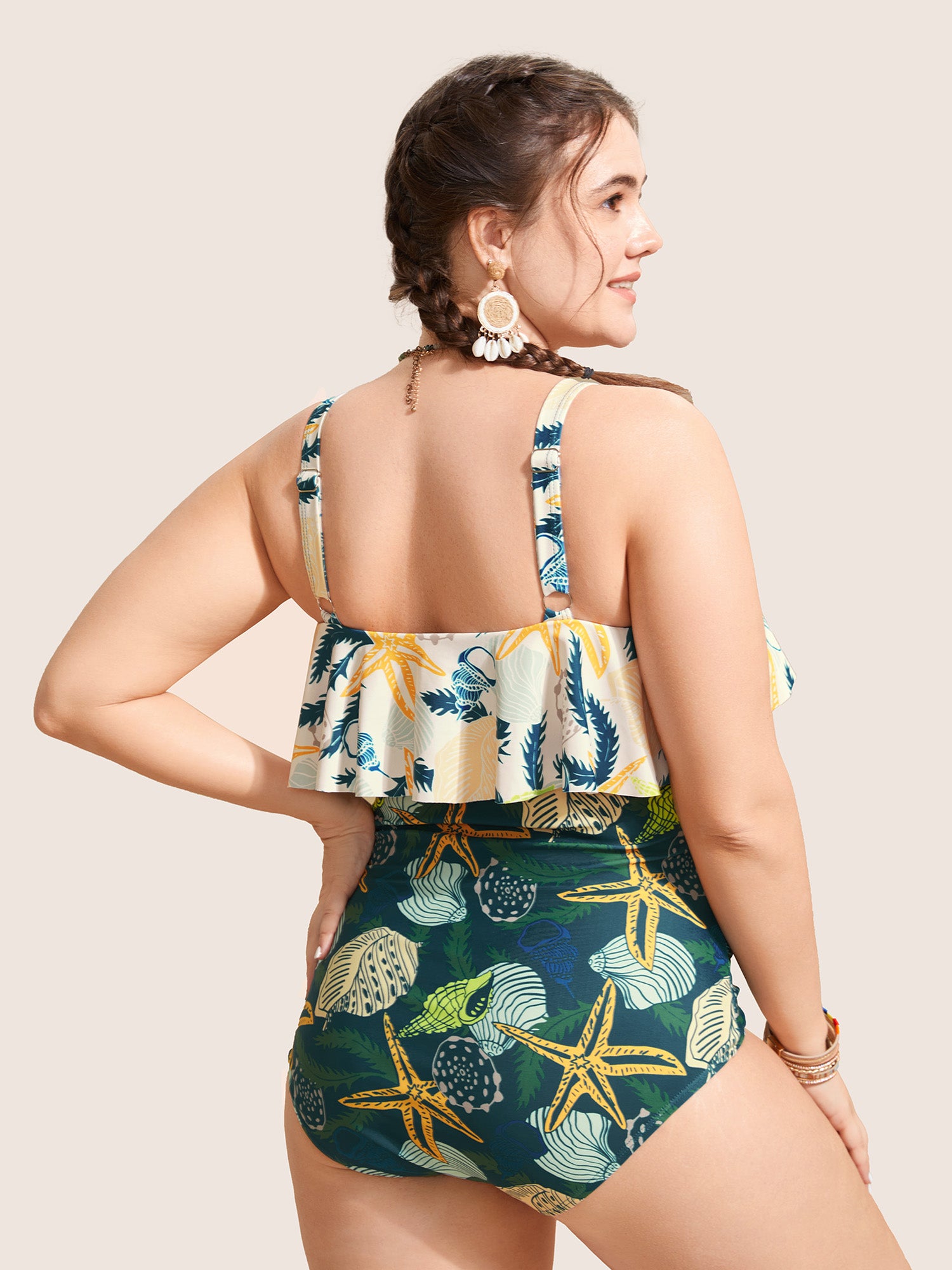 Marine Elements Tiered Ruffles One Piece Swimsuit