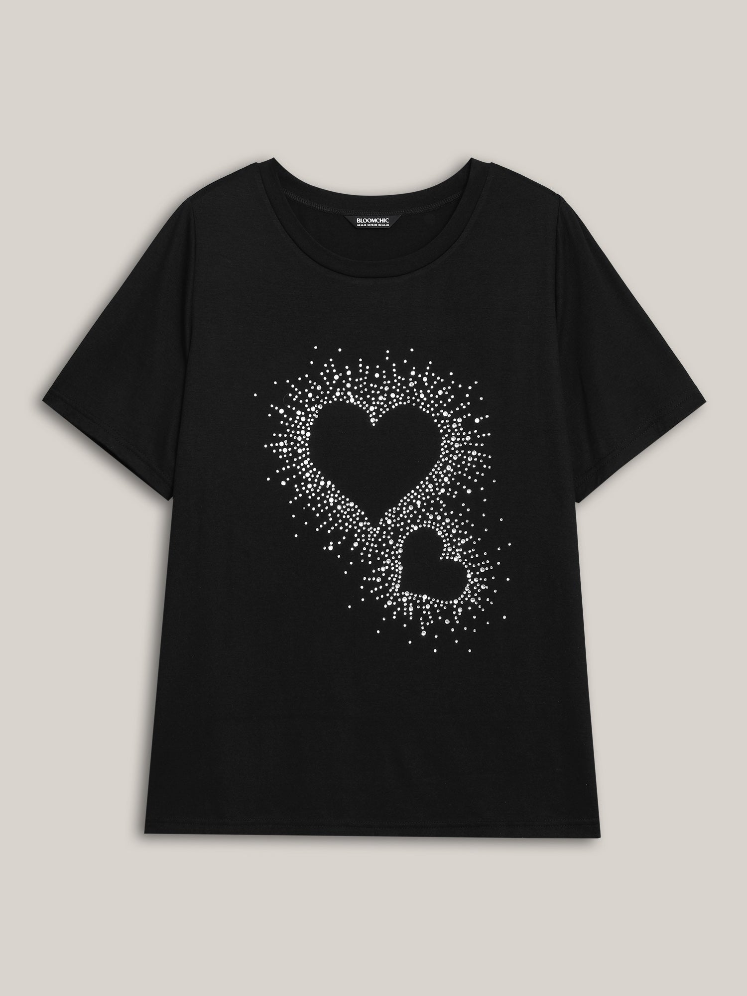 Crew Neck Rhinestone Heart T-Shirt