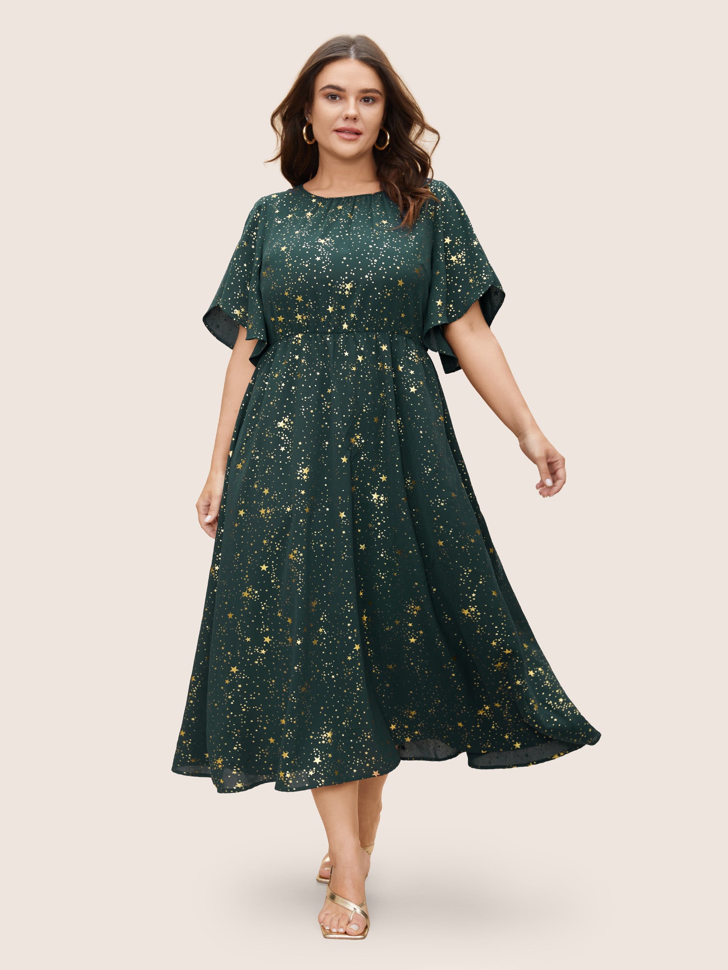 Glitter Star Split Sleeve Midi Dress