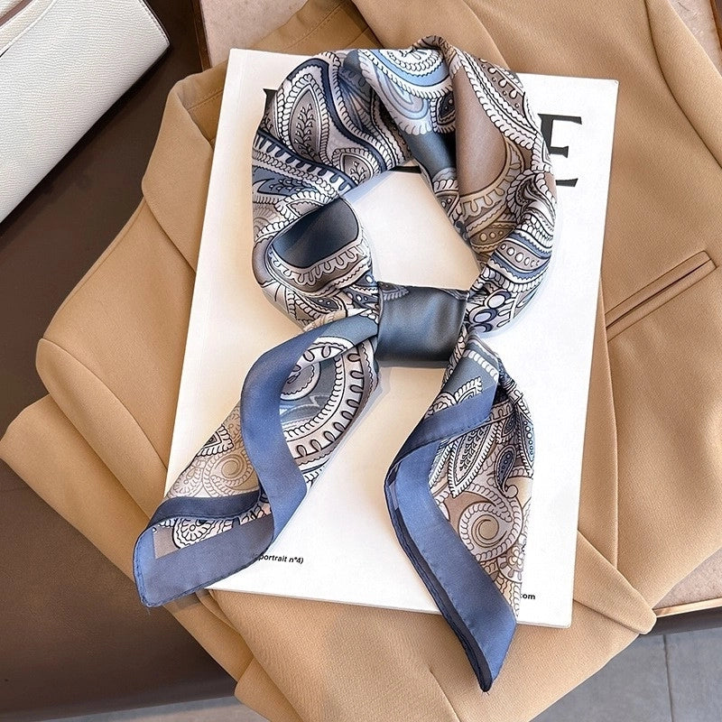 Silk Scarf Women's Elegant Small Square Scarf Decoration 70 Professional Small Square Scarf  New Autumn And Winter Warm Scarf French Hair Band