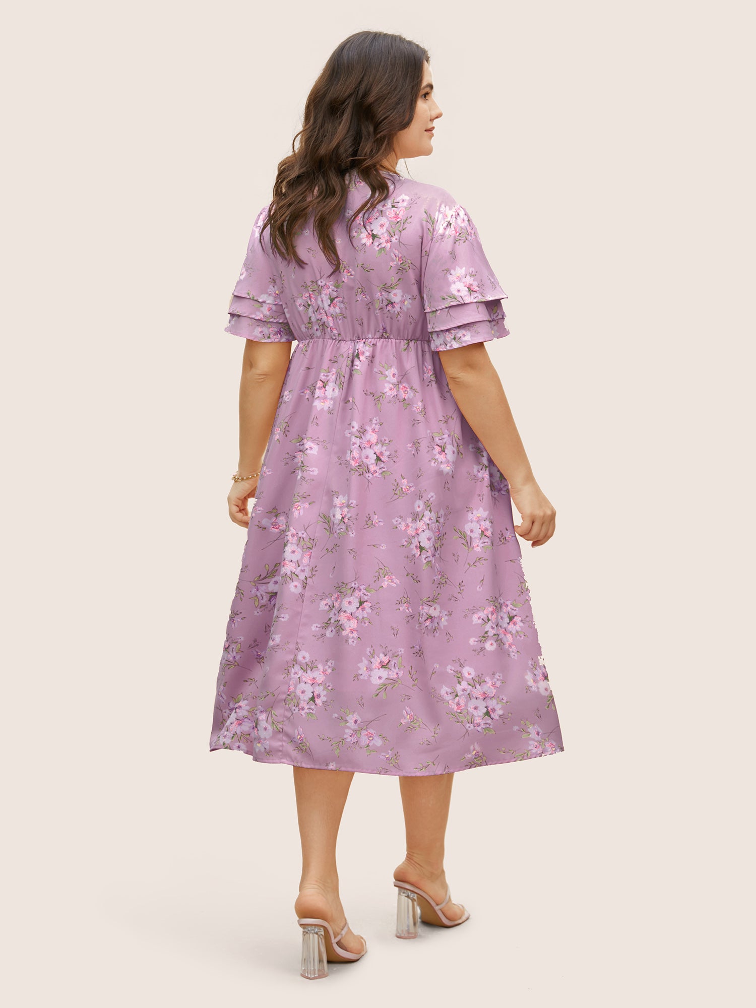 Floral Elastic Waist Tiered Ruffle Sleeve Dress