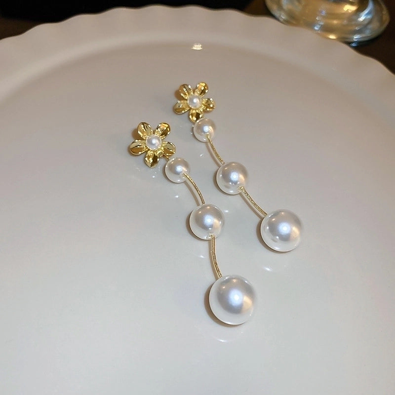 1 Pair Fashion Star Flower Imitation Pearl Alloy Inlay Rhinestones Women's Earrings