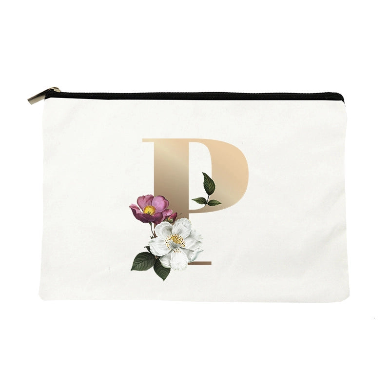 Letter Flower Makeup Bag Personalized Style English Letters Hand-held Cosmetic Bag Canvas Bag