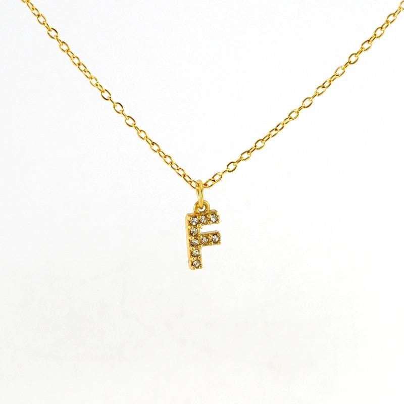 Minimalist Classic Style Letter Titanium Steel Zircon 18K Gold Plated Inlay Pendant Necklace