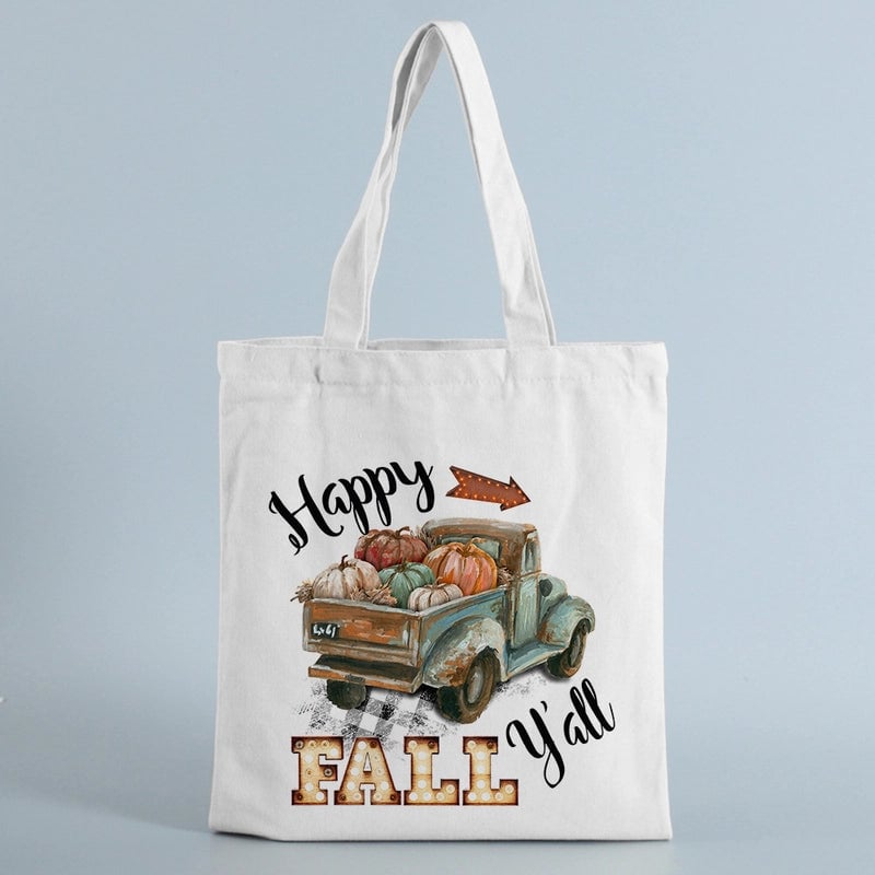 Halloween Women's Canvas Pumpkin Letter Cute Square Open Canvas Bag