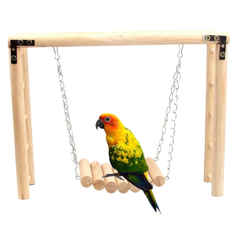 Wooden Hanging Swing Parrot Toy