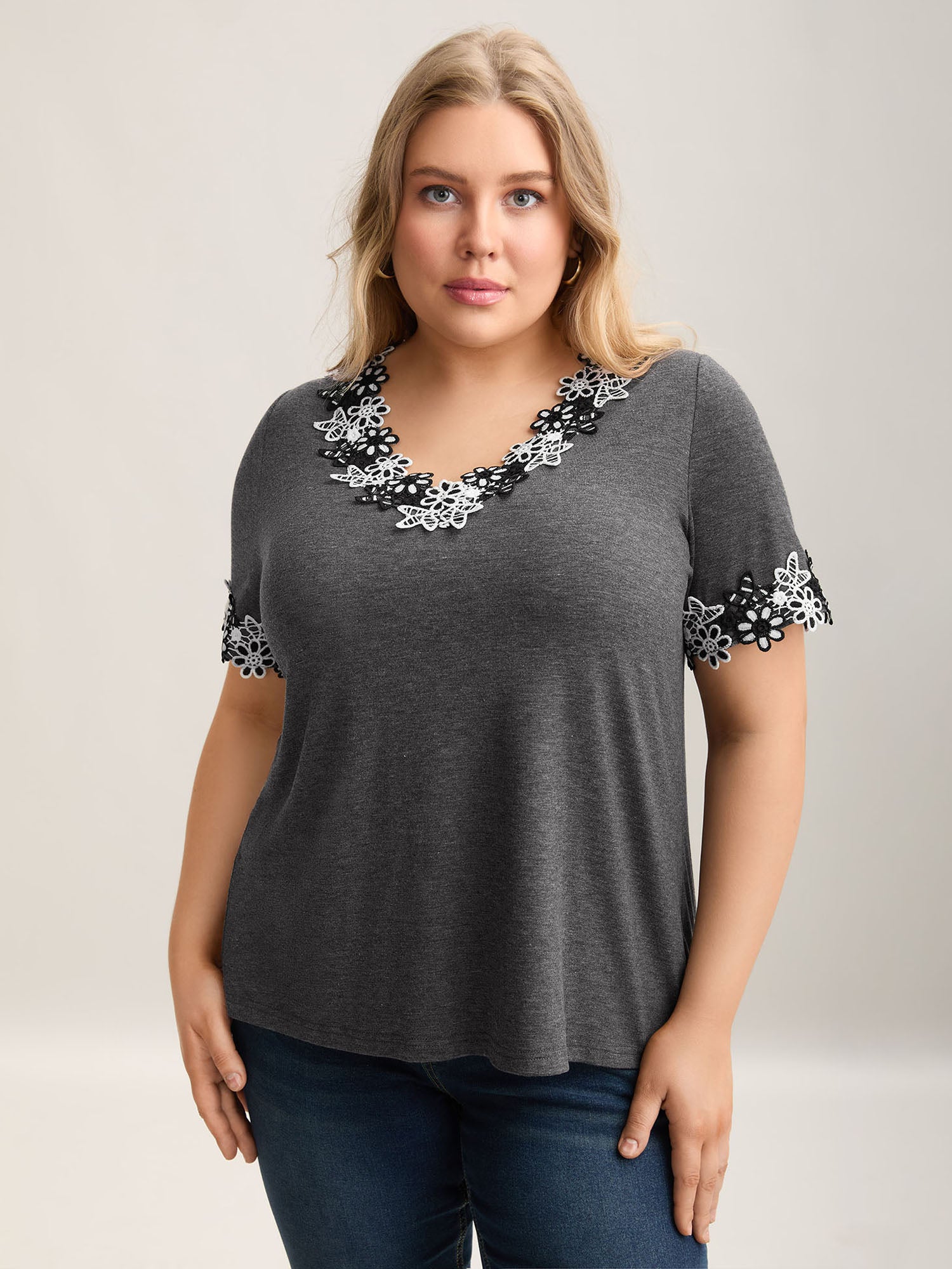 Lace Detail Relaxed Fit Plain Top
