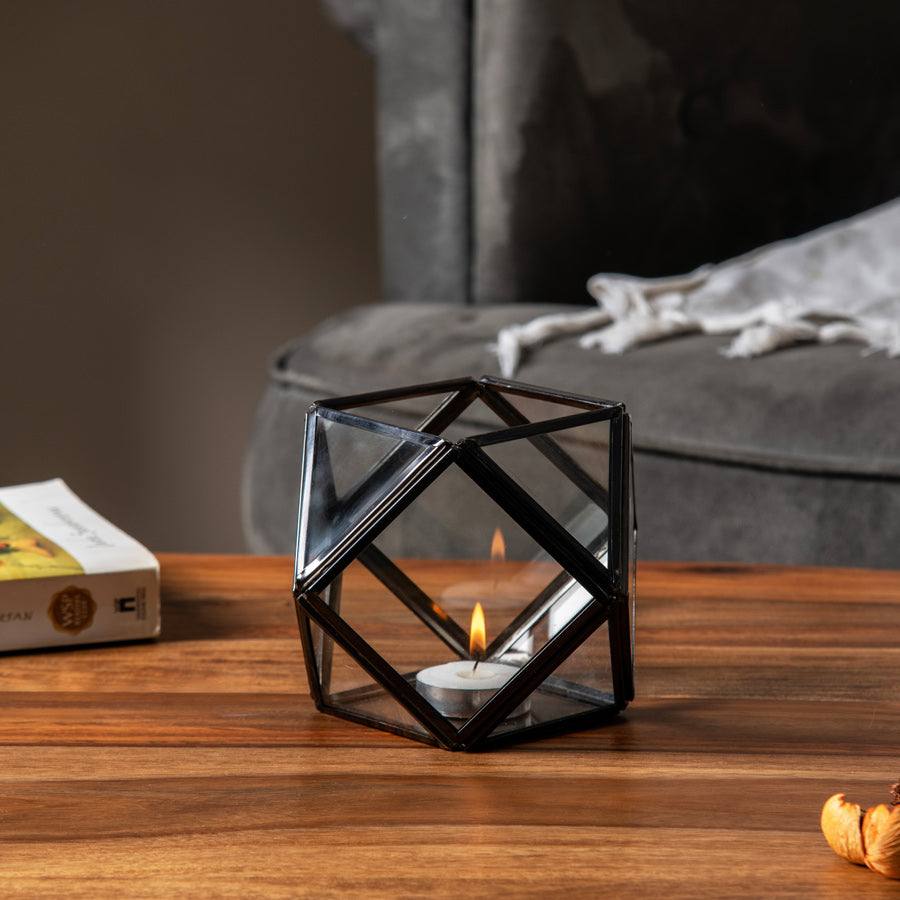 Prism Glass Tealight Holder - Black