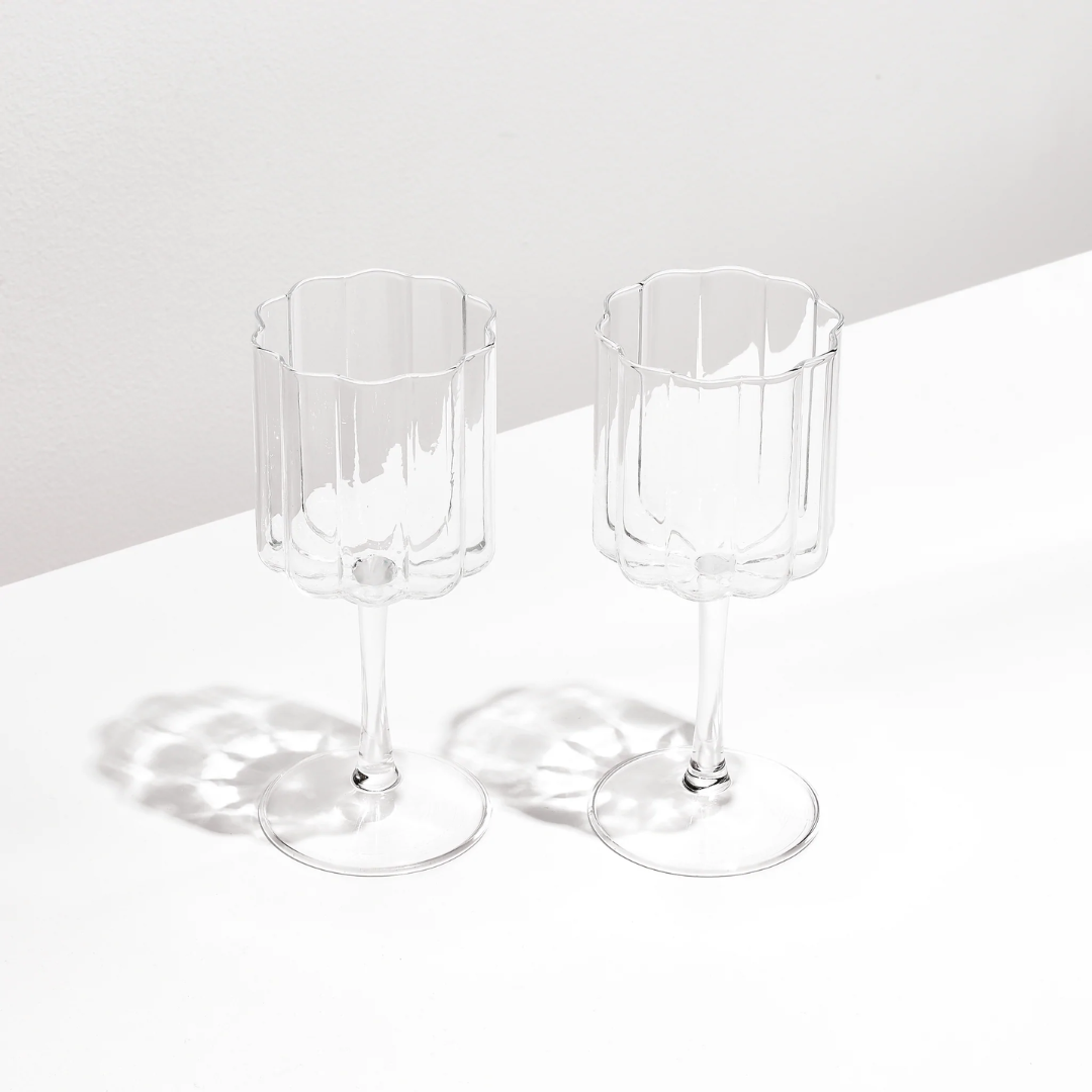 Wave Wine Glass Set - Clear