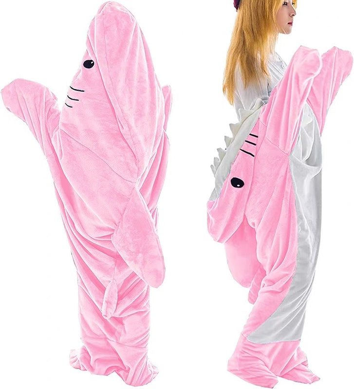 Shark Sleeping Bag Furry Hoodie Sleeping Bag Thick Nightgown Loose Jumpsuit Shark Lazy Blanket