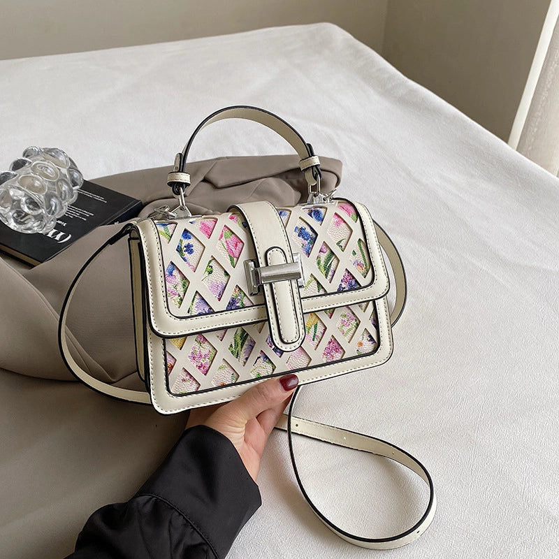 Women's Small Pu Leather Printing Elegant Square Magnetic Buckle Handbag