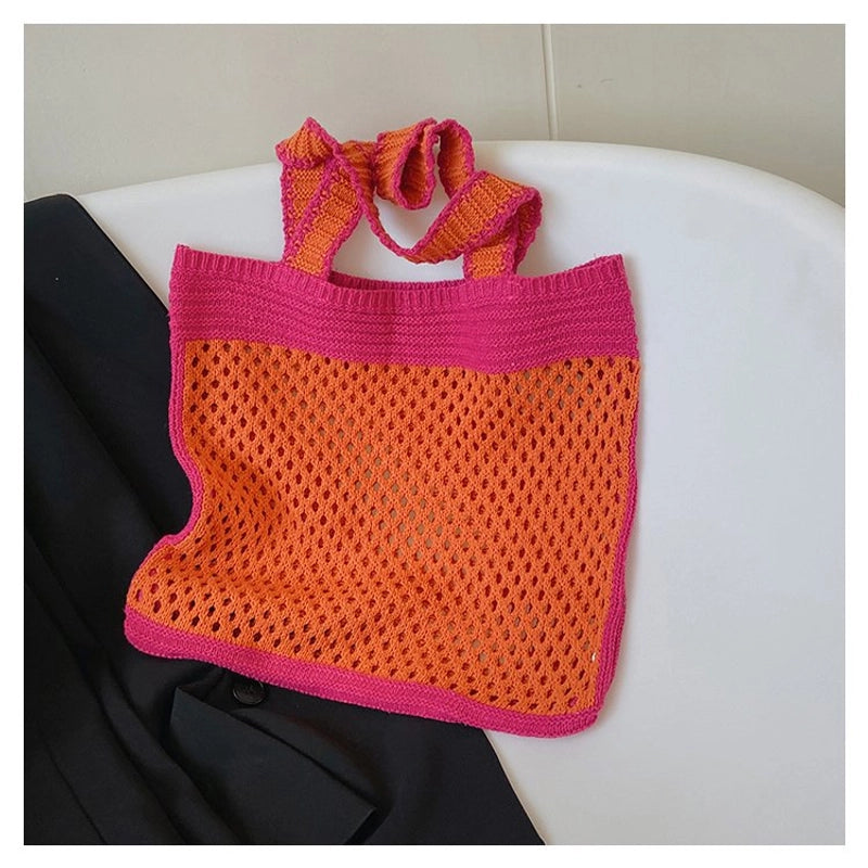 Women's Classic Style Color Block Knit Shopping Bags