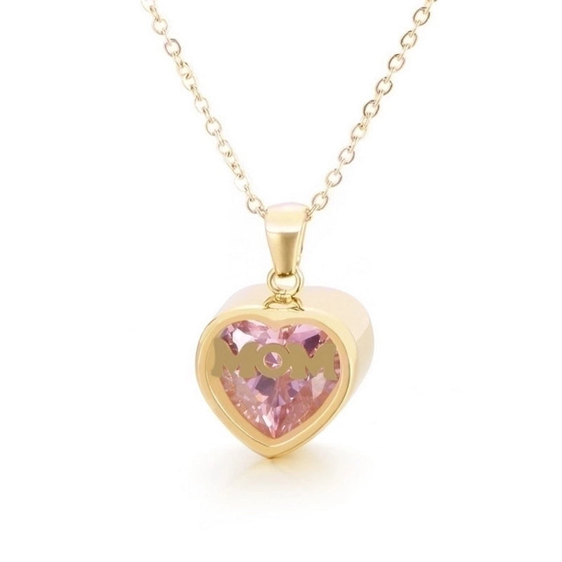 1 Piece Mama Minimalist Heart Shape Titanium Steel Inlay Birthstone Zircon Pendant Necklace
