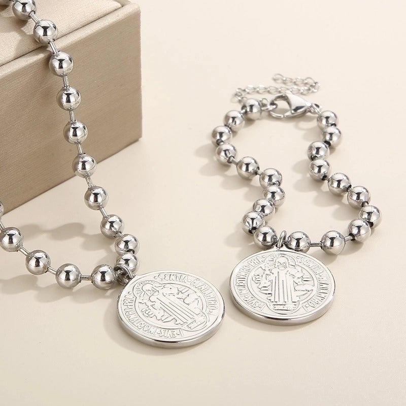 Stainless Steel Titanium Steel 18K Gold Plated Minimalist Plating Human Round Bracelets Necklace