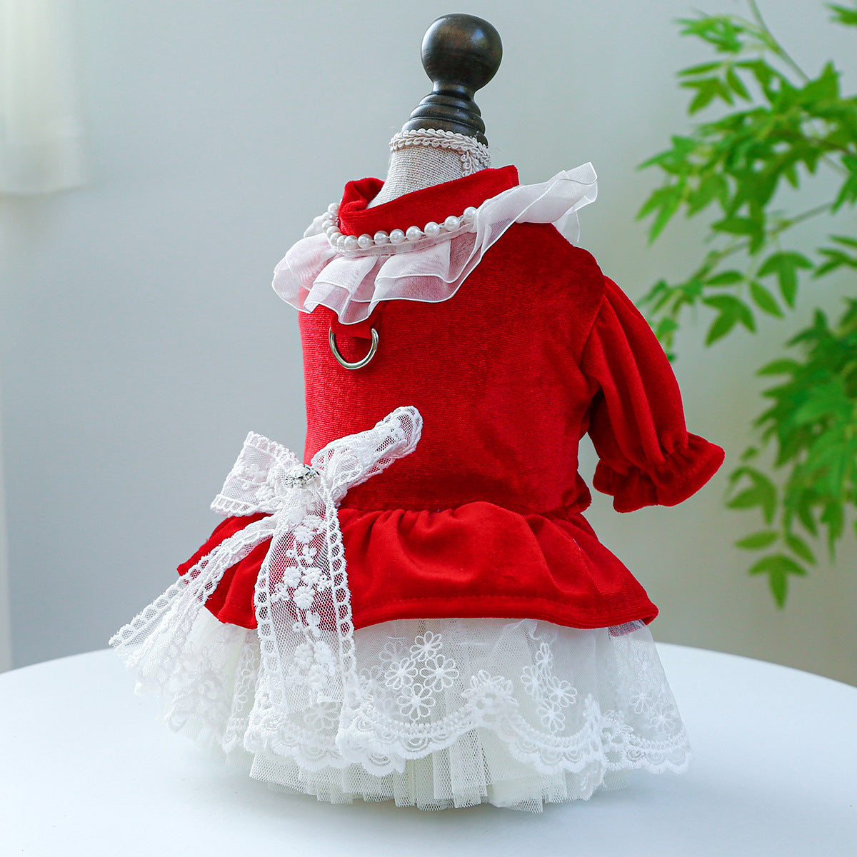 Velvet Lace Bowknot Dog Cat Dress
